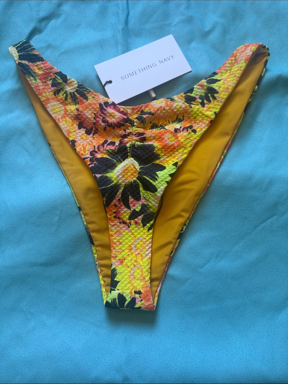 Floral High-Cut Bikini Bottoms in Yellow and Black NWT